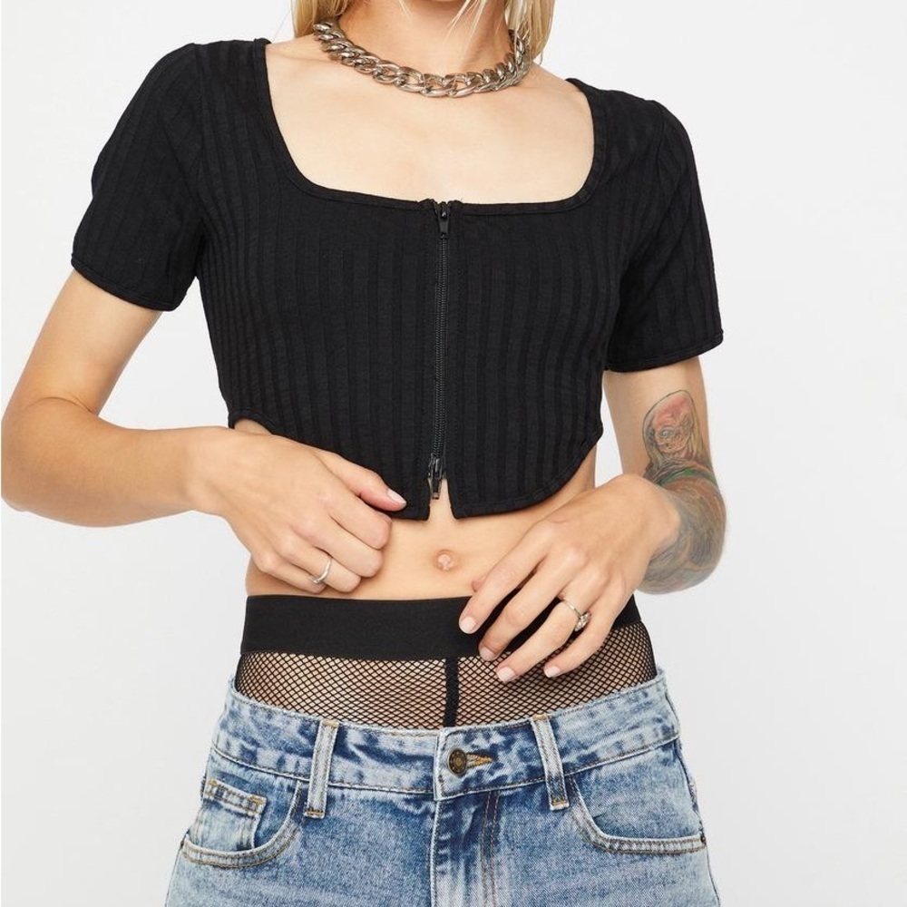 Dolls Kill Beivy Give Me Strength Crop Top, Black, Large, NWT